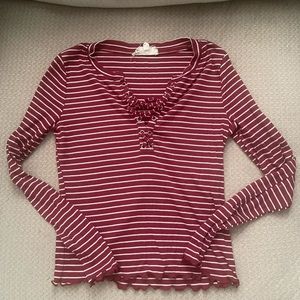 Pink republic size small red and white stripped shirt with lace up v neck